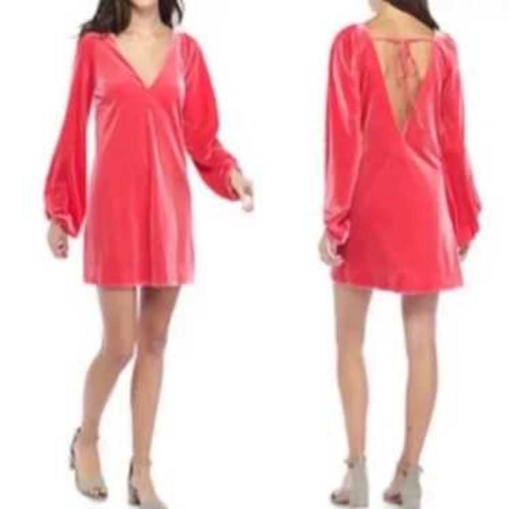 Free People Misha Velvet Mod Dress In Hot Pink
